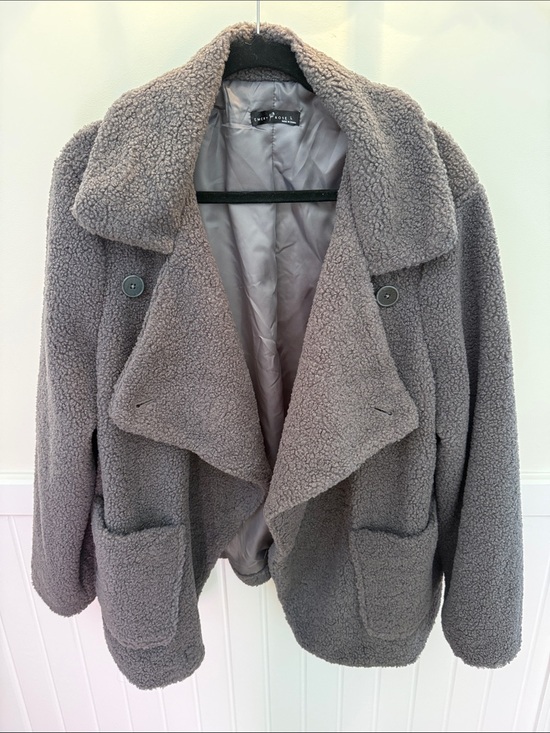 Emery Rose Jackets & Blazers - Emery Rose Gray Teddy Sherpa Jacket Large Cozy Oversized Faux Fur Coat EUC